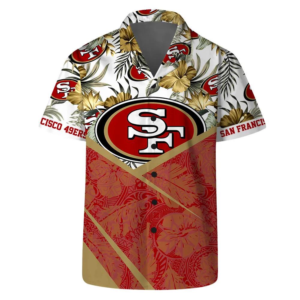 Let’s Go San Francisco 49ers Team Logo Pattern Hawaiian Shirt, NFL Hawaiian Shirt Moonbestprint