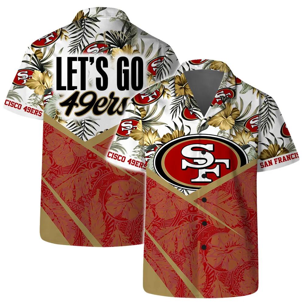 Let’s Go San Francisco 49ers Team Logo Pattern Hawaiian Shirt, NFL Hawaiian Shirt Moonbestprint