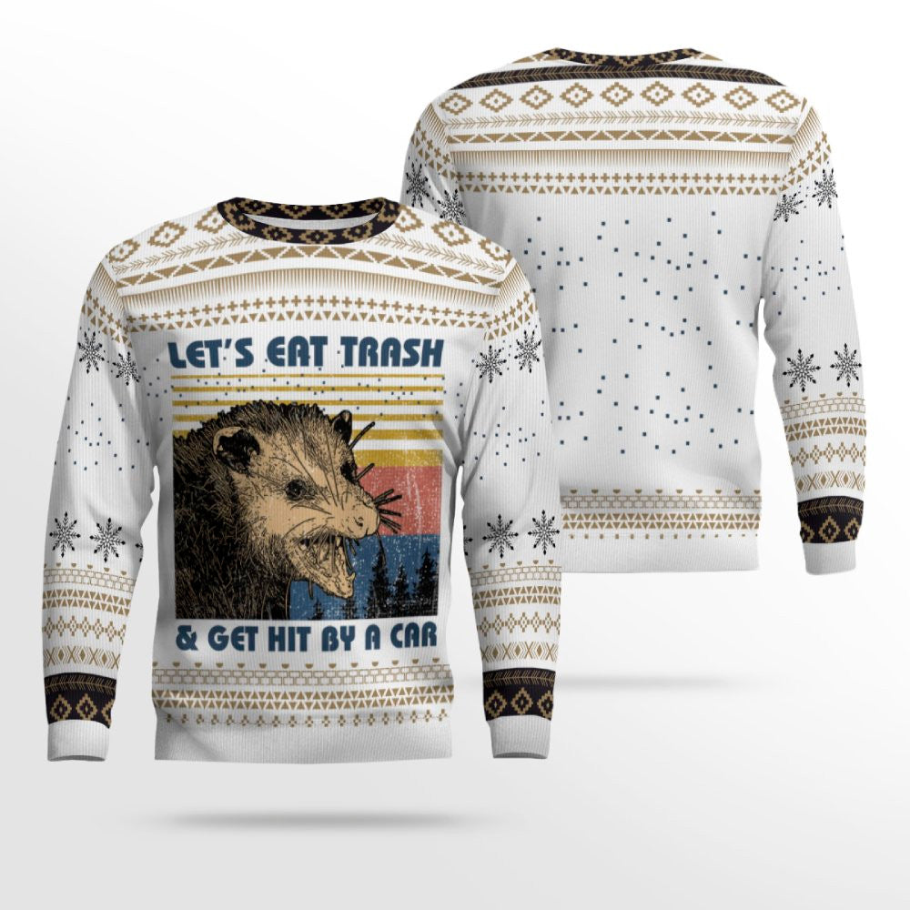 Let's Eat Trash & Get Hit By A Car Opossum Ugly Christmas Sweater Type 2 – Moonbestprint