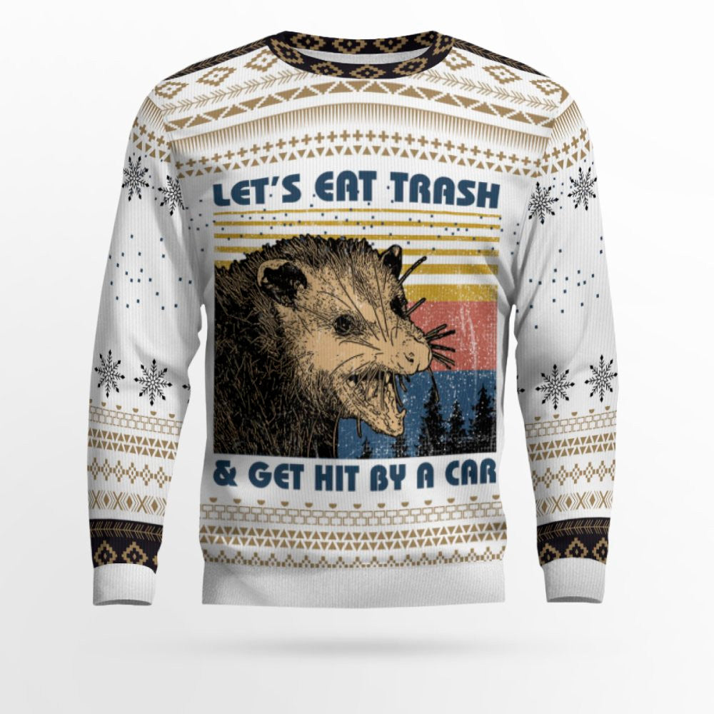 Let's Eat Trash & Get Hit By A Car Opossum Ugly Christmas Sweater Type 2 – Moonbestprint