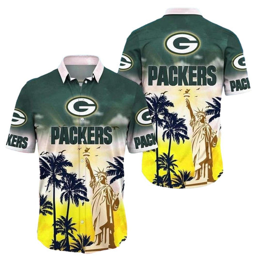 Liberty Palm Green Bay Packers Statue Of Freedom Hawaiian Shirt - Moonbestprint