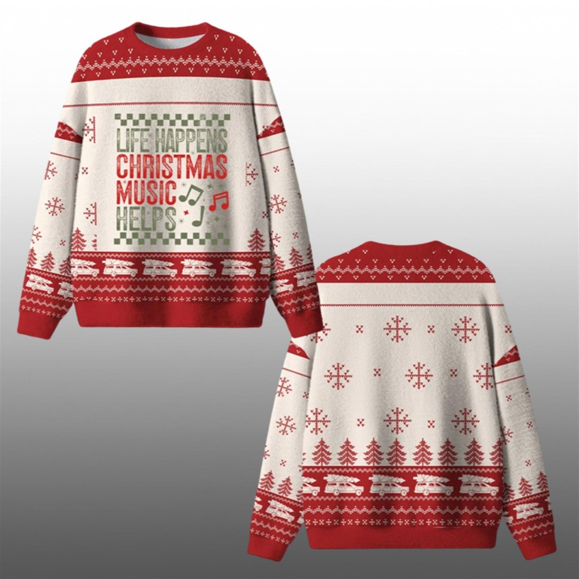 Life Happens Christmas Music Helps Ugly Sweater 2026 Christmas - Moonbestprint