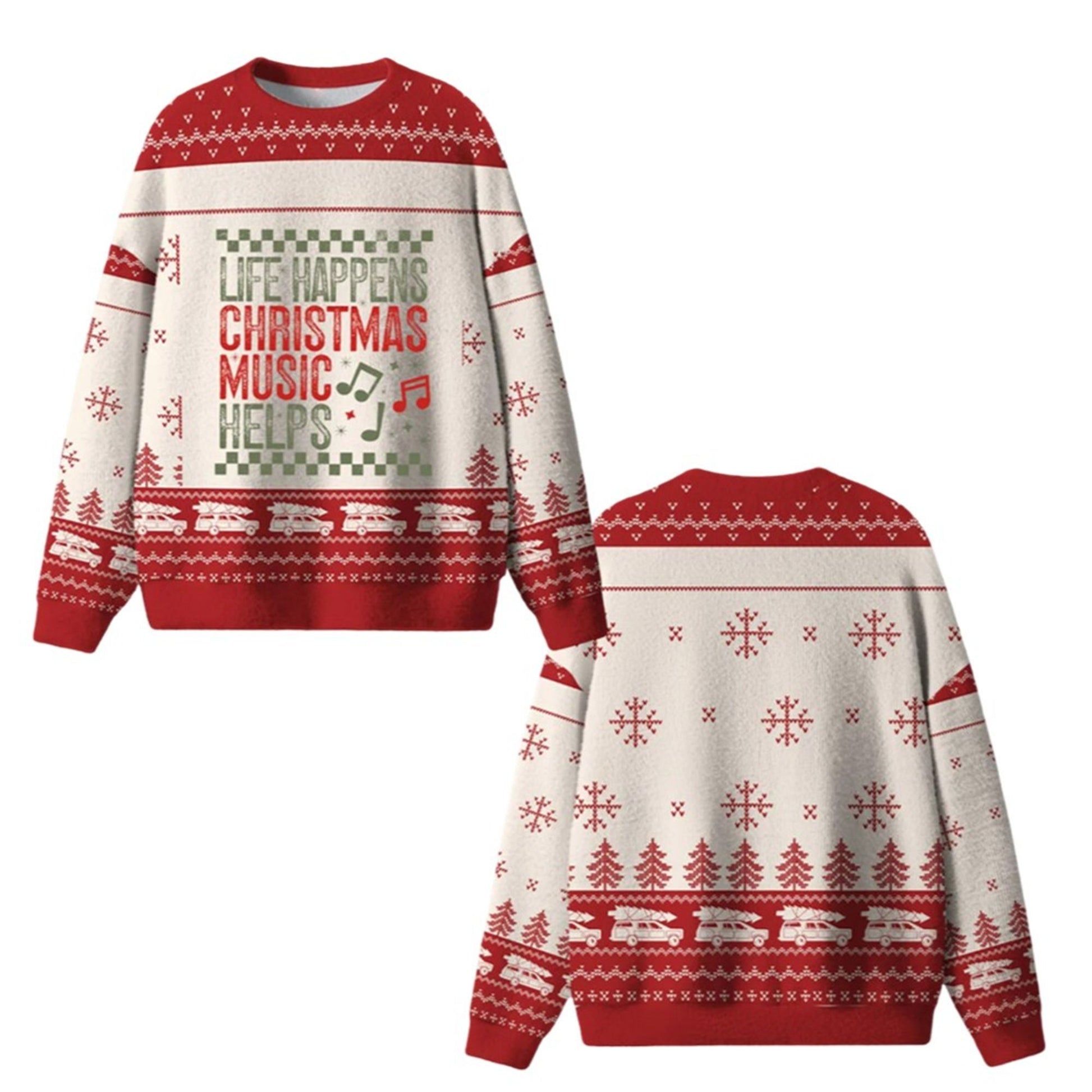 Life Happens Christmas Music Helps Ugly Sweater 2026 Christmas - Moonbestprint