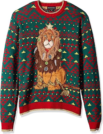 Lion Christmas Holiday Pullover Green Red Ugly Christmas Sweater – Moonbestprint