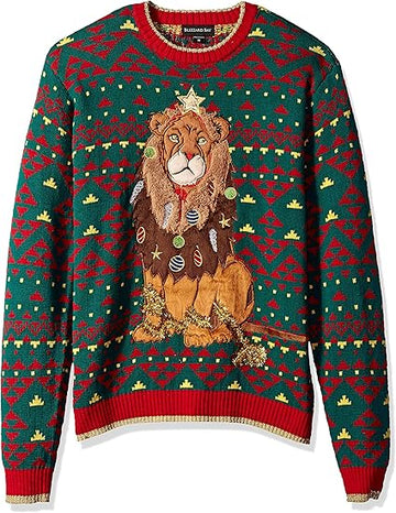 Lion Christmas Holiday Pullover Green Red Ugly Christmas Sweater – Moonbestprint