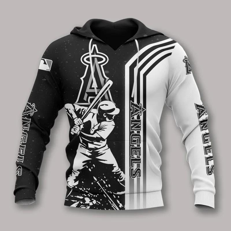 Los Angeles Angels Black And White All Over Print 3D Hoodie 1, MLB Hoodie Moonbestprint