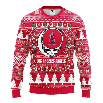 Los Angeles Angels Grateful Dead Ugly Christmas Sweater, MLB Christmas Sweater Moonbestprint