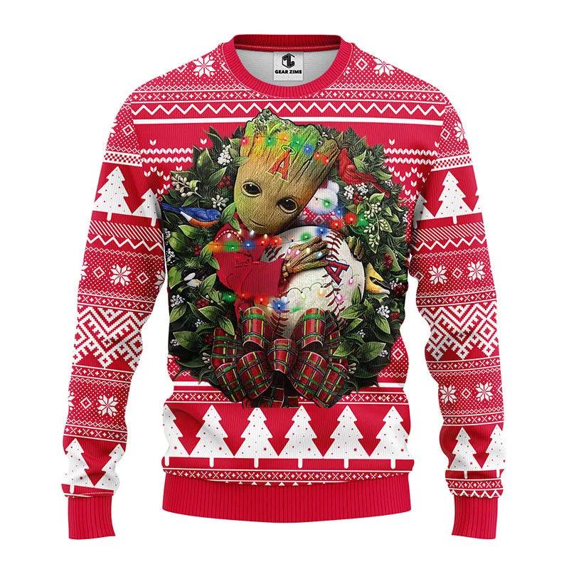 Los Angeles Angels Groot Hug Ugly Christmas Sweater, MLB Christmas Sweater Moonbestprint