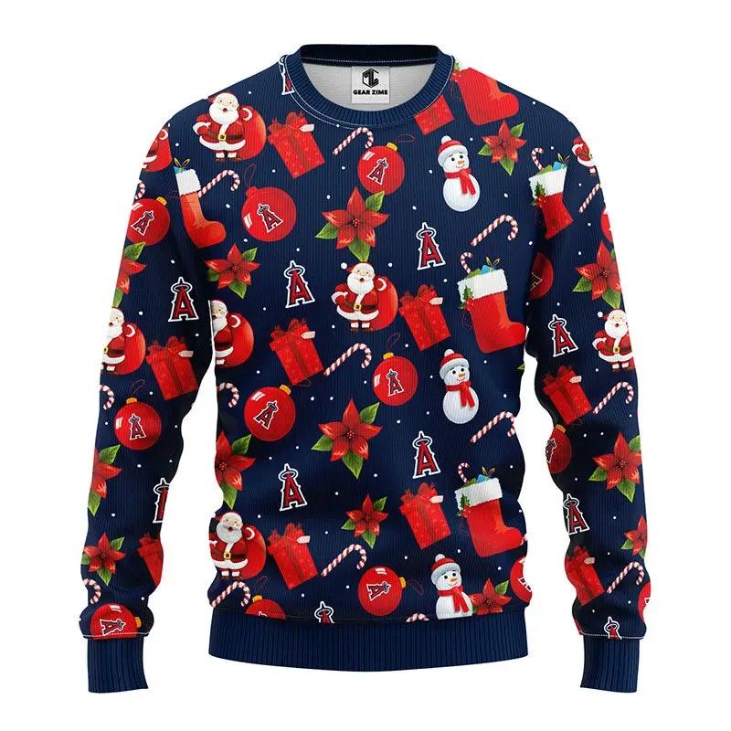 Los Angeles Angels Santa Claus Snowman Ugly Christmas Sweater, MLB Christmas Sweater Moonbestprint