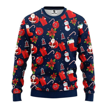 Los Angeles Angels Santa Claus Snowman Ugly Christmas Sweater, MLB Christmas Sweater Moonbestprint