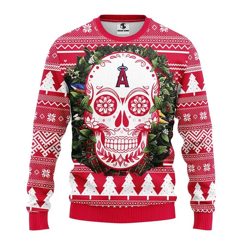 Los Angeles Angels Skull Flower Ugly Christmas Sweater, MLB Christmas Sweater Moonbestprint