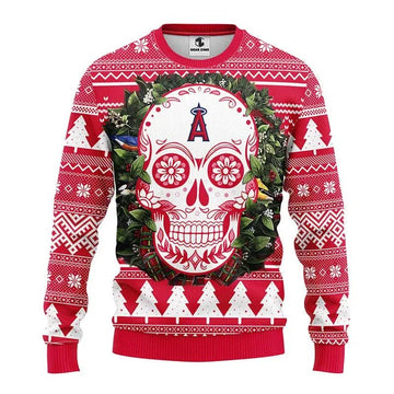 Los Angeles Angels Skull Flower Ugly Christmas Sweater, MLB Christmas Sweater Moonbestprint