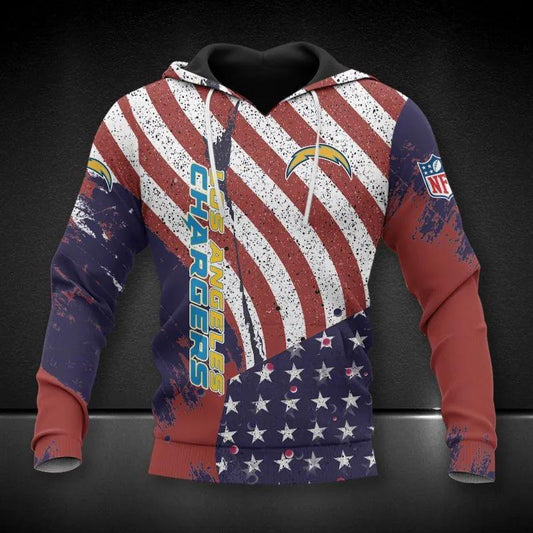 Los Angeles Chargers American Flag All Over Print Hoodie, NFL Hoodie Moonbestprint