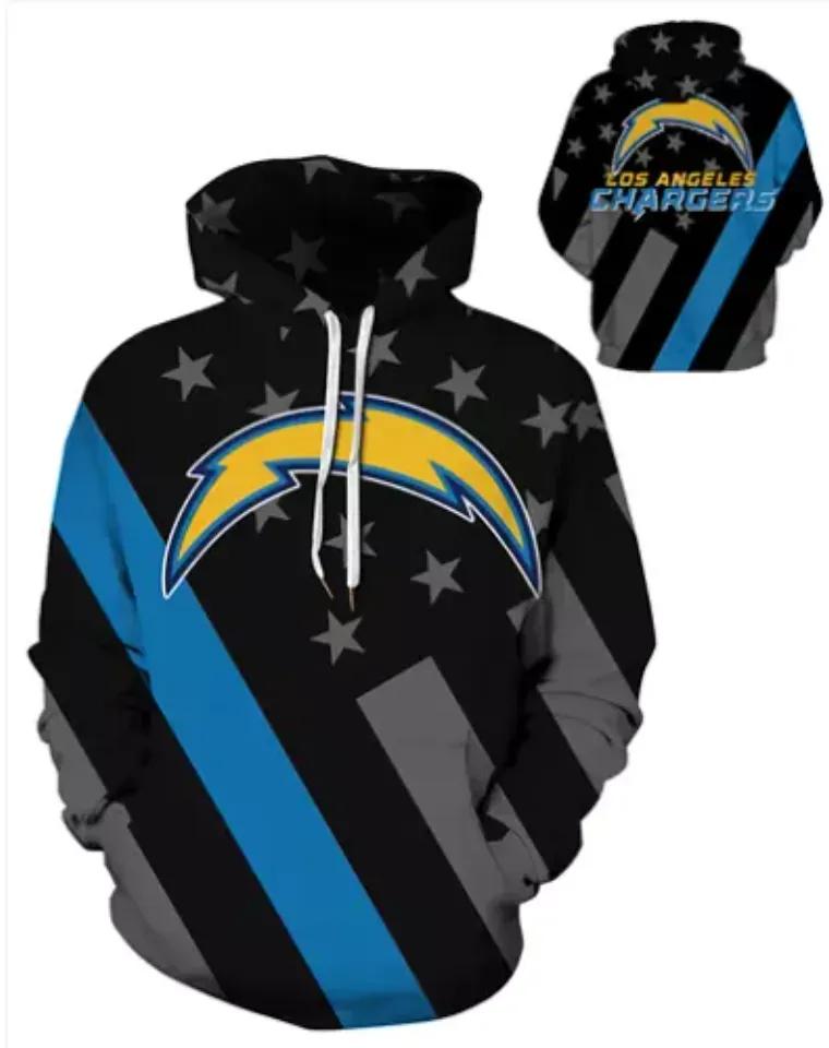 Los Angeles Chargers American Flag Black 3D Hoodie, NFL Hoodie Moonbestprint