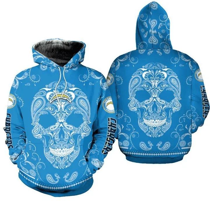 Los Angeles Chargers Bandana Skull 3D Hoodie, NFL Hoodie Moonbestprint