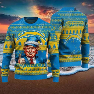 Los Angeles Chargers Christmas Donald Trump Ugly Christmas Sweater, NFL Chritsmas Sweater Moonbestprint