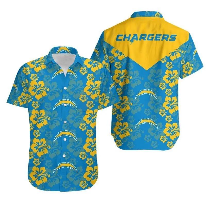 Los Angeles Chargers Flower And Logo Hawaiian Shirt 2, NFL Hawaiian Shirt Moonbestprint
