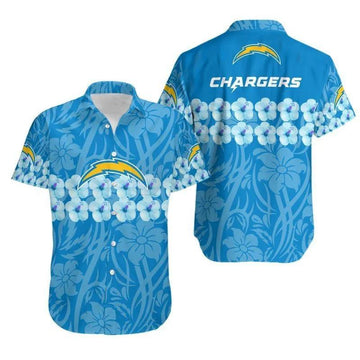 Los Angeles Chargers Flower And Logo Hawaiian Shirt, NFL Hawaiian Shirt Moonbestprint