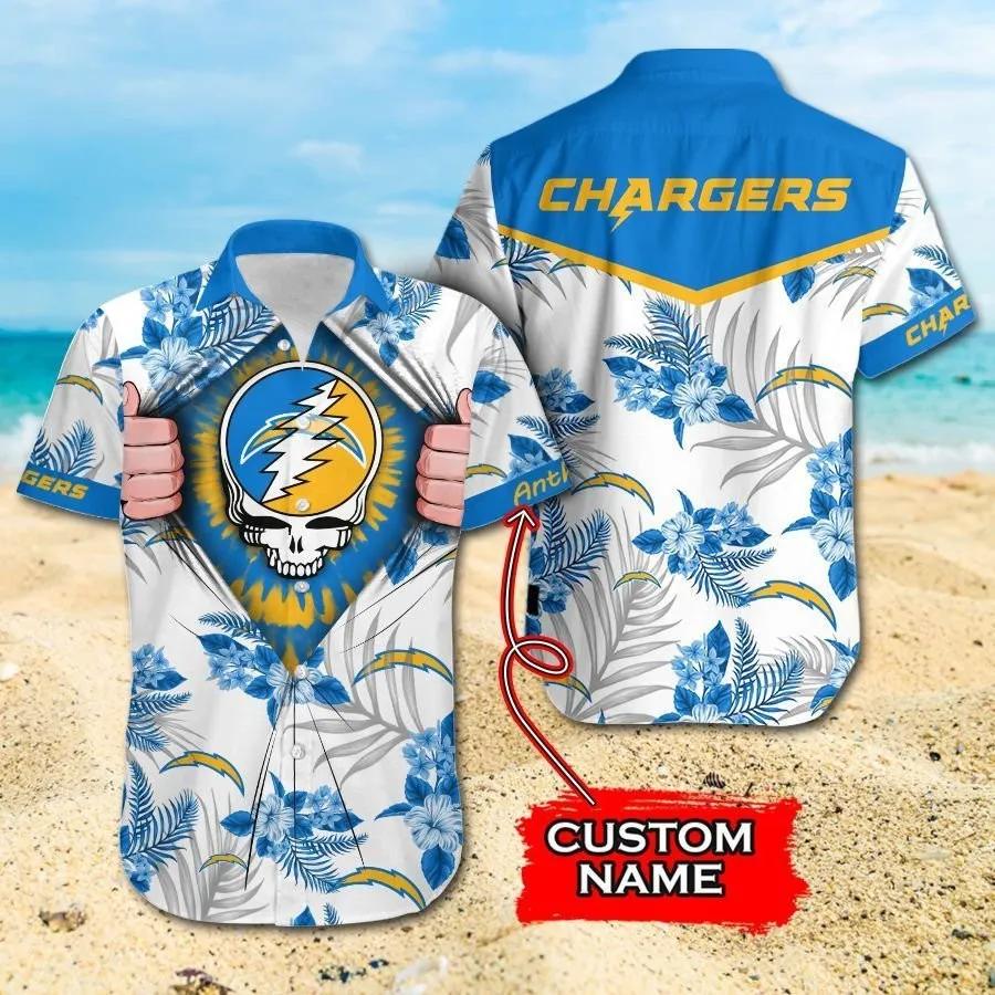 Los Angeles Chargers Grateful Dead Custom Hawaiian Shirt, NFL Hawaiian Shirt Moonbestprint