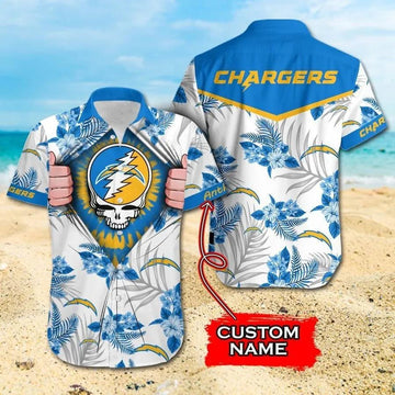 Los Angeles Chargers Grateful Dead Custom Hawaiian Shirt, NFL Hawaiian Shirt Moonbestprint