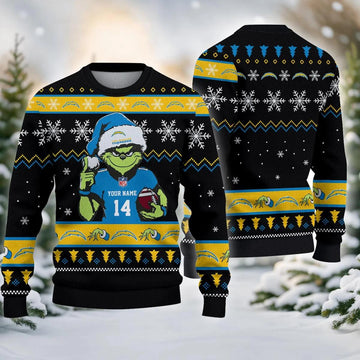 Los Angeles Chargers Grinch Custom Ugly Chrismas Sweater, NFL Christmas Sweater Moonbestprint