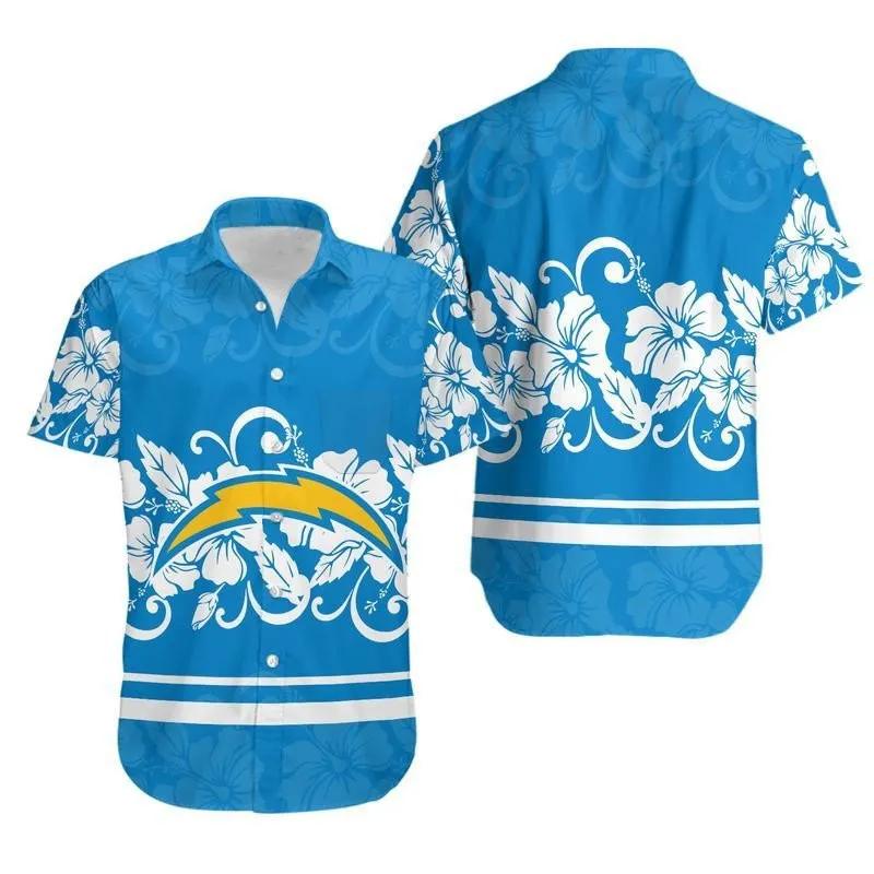 Los Angeles Chargers Hibiscus Flowers Hawaiian Shirt, NFL Hawaiian Shirt Moonbestprint