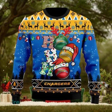 Los Angeles Chargers Ho Ho Ho Ugly Christmas Sweater, NFL Chritsmas Sweater Moonbestprint