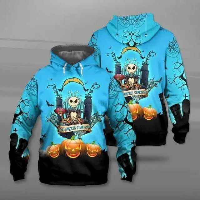 Los Angeles Chargers Jack Skellington Halloween 3D Hoodie, NFL Hoodie Moonbestprint