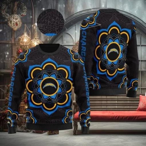 Los Angeles Chargers NFL Mandala Logo Knitted Christmas Sweater AOP Holiday, NFL Chritsmas Sweater Moonbestprint