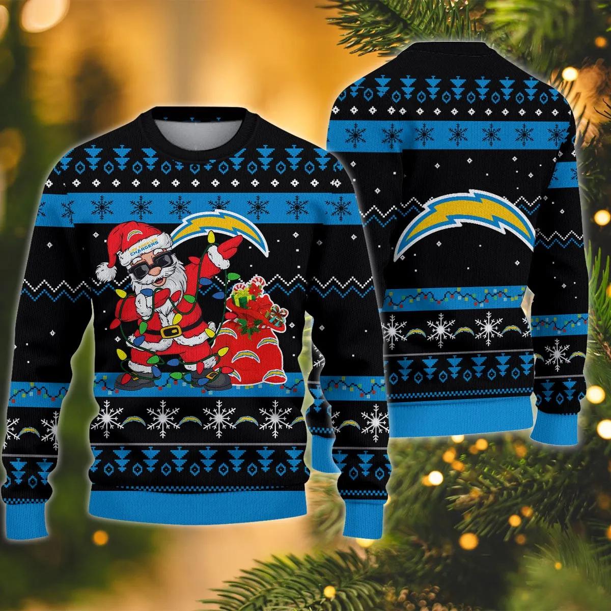 Los Angeles Chargers Santa Claus Dabbing Ugly Christmas Sweater, NFL Christmas Sweater Moonbestprint