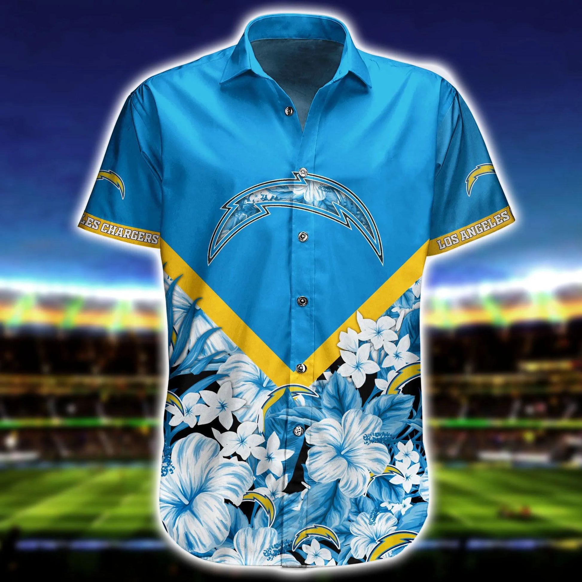 Los Angeles Chargers Short Floral Hawaiian Shirt, NFL Hawaiian Shirt Moonbestprint