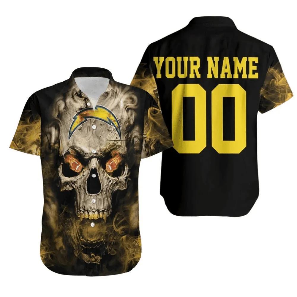 Los Angeles Chargers Skull Custom Hawaiian Shirt, NFL Hawaiian Shirt Moonbestprint
