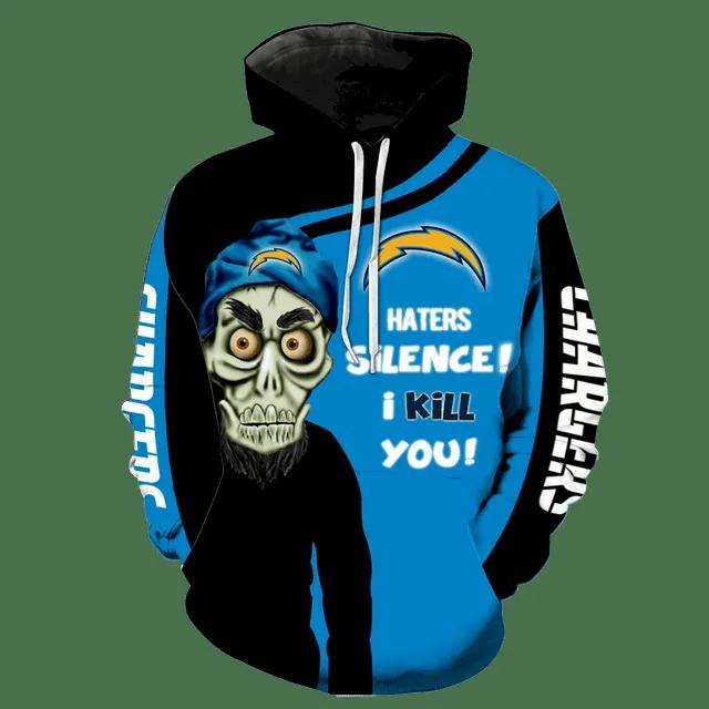 Los Angeles Chargers Skull Haters Silence I Kill You  3D Hoodie, NFL Hoodie Moonbestprint