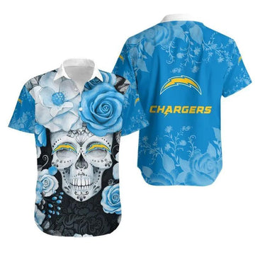Los Angeles Chargers Skull NFL Hawaiian Shirt, NFL Hawaiian Shirt Moonbestprint