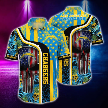Los Angeles Chargers Skull Tropical Hawaiian Shirt, NFL Hawaiian Shirt Moonbestprint