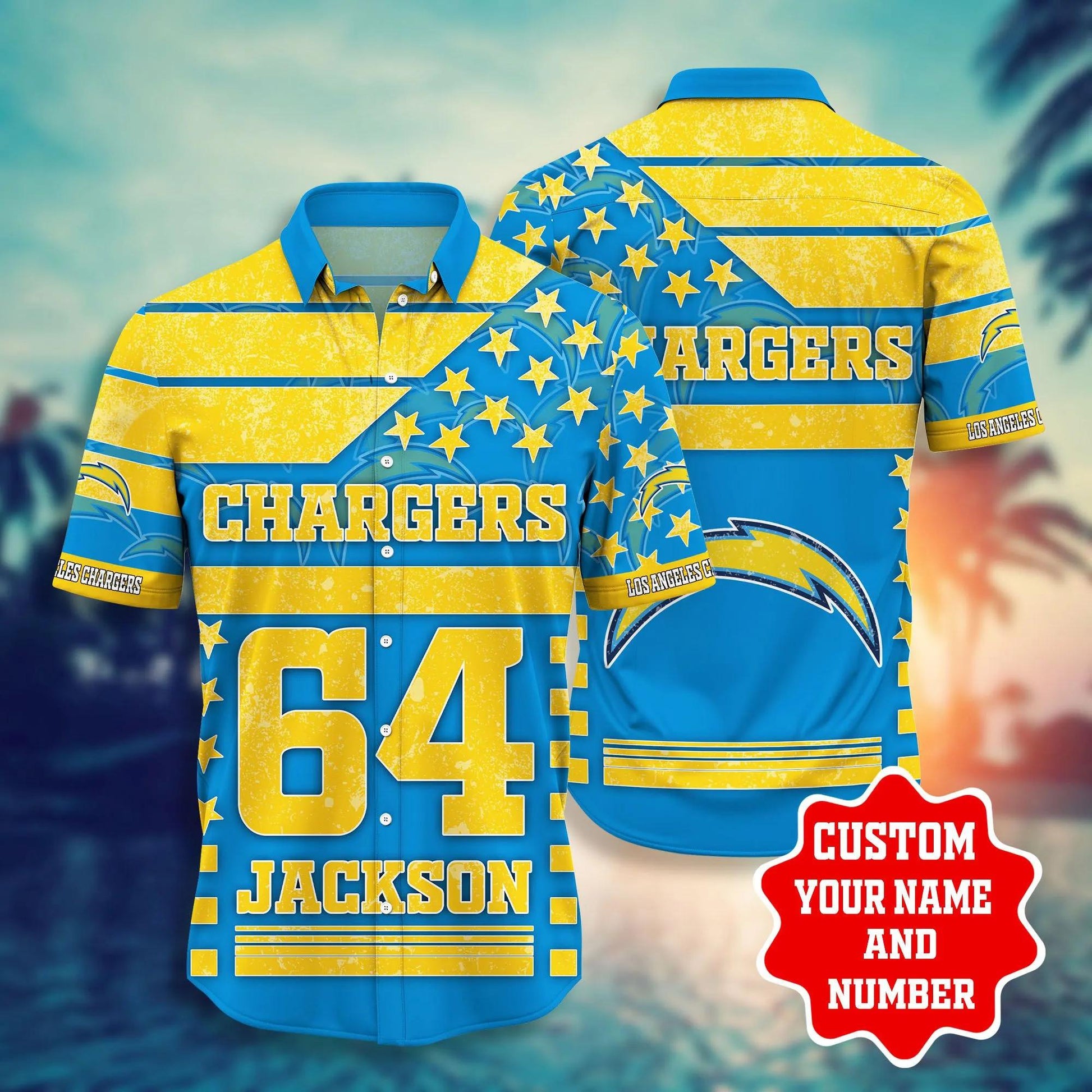 Los Angeles Chargers Star Custom Hawaiian Shirt, NFL Hawaiian Shirt Moonbestprint