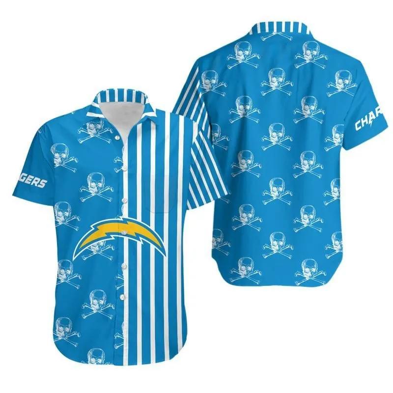 Los Angeles Chargers Stripes And Skull Hawaiian Shirt, NFL Hawaiian Shirt Moonbestprint