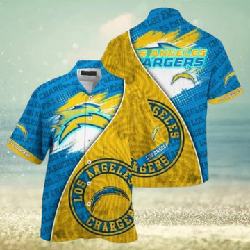 Los Angeles Chargers Summer Blue Gold Hawaiian Shirt, NFL Hawaiian Shirt Moonbestprint