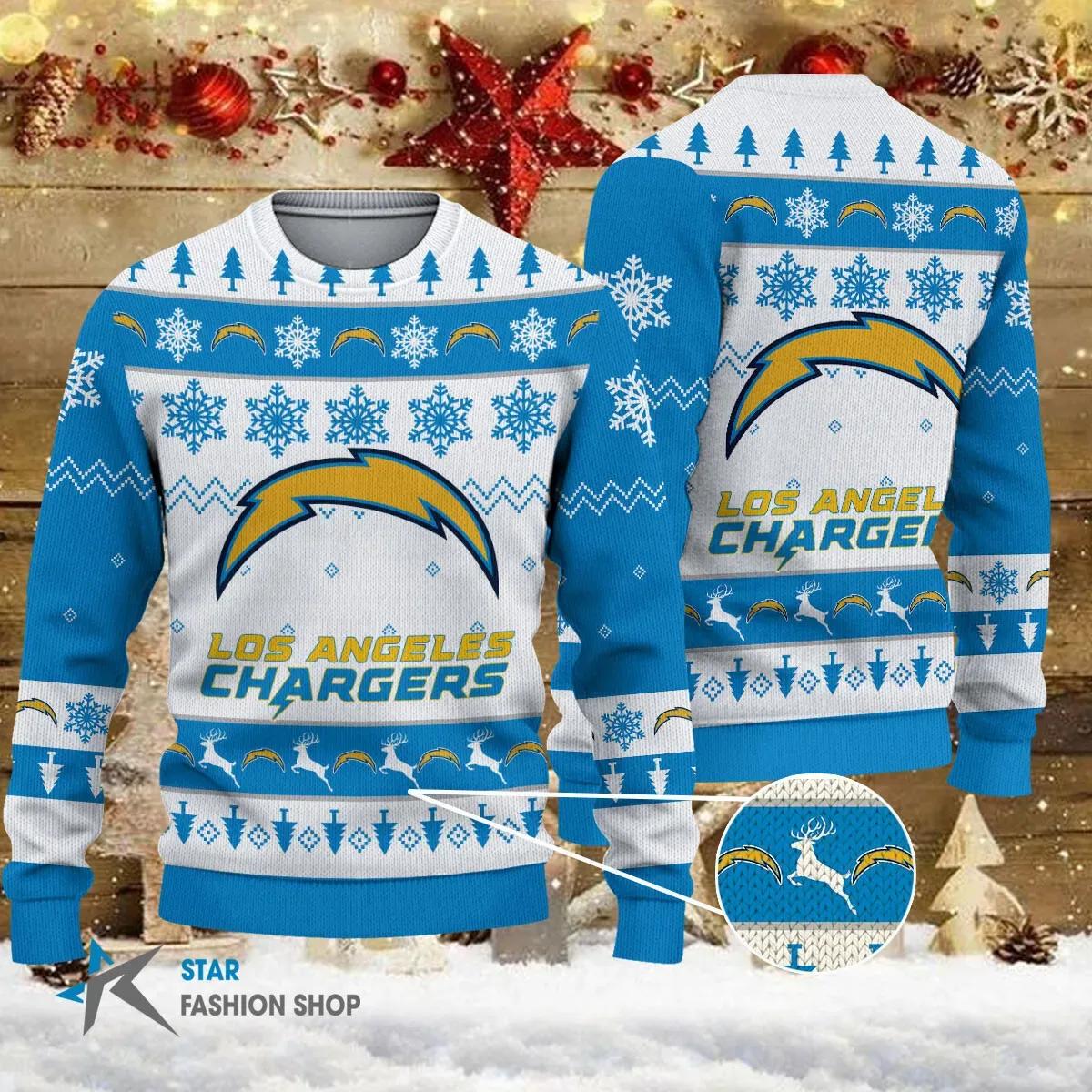 Los Angeles Chargers Ugly Christmas Sweater, NFL Christmas Sweater Moonbestprint