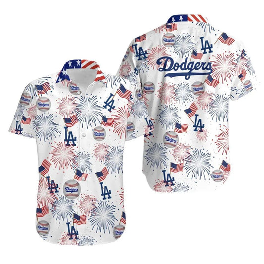 Los Angeles Dodgers American Flag Hawaiian Shirt, MLB Hawaiian Shirt Moonbestprint