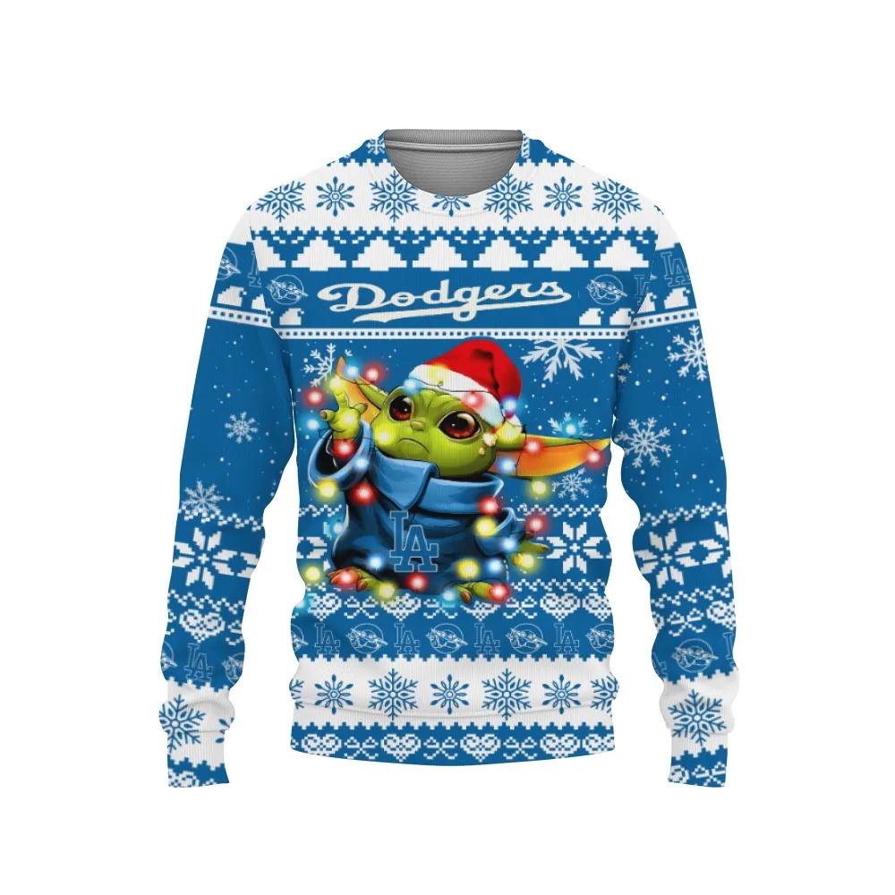 Los Angeles Dodgers Baby Yoda Star Wars Ugly Christmas Sweater, MLB Christmas Sweater Moonbestprint