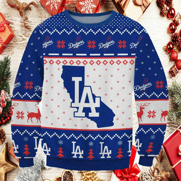 Los Angeles Dodgers Big Logo Ugly Christmas Sweater, MLB Christmas Sweater Moonbestprint