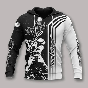 Los Angeles Dodgers Black And White All Over Print 3D Hoodie 1, MLB Hoodie Moonbestprint
