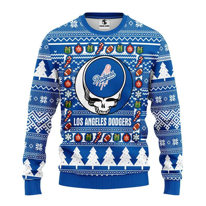 Los Angeles Dodgers Grateful Dead Ugly Christmas Sweater, MLB Christmas Sweater Moonbestprint