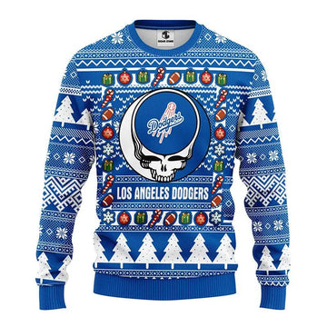 Los Angeles Dodgers Grateful Dead Ugly Christmas Sweater, MLB Christmas Sweater Moonbestprint