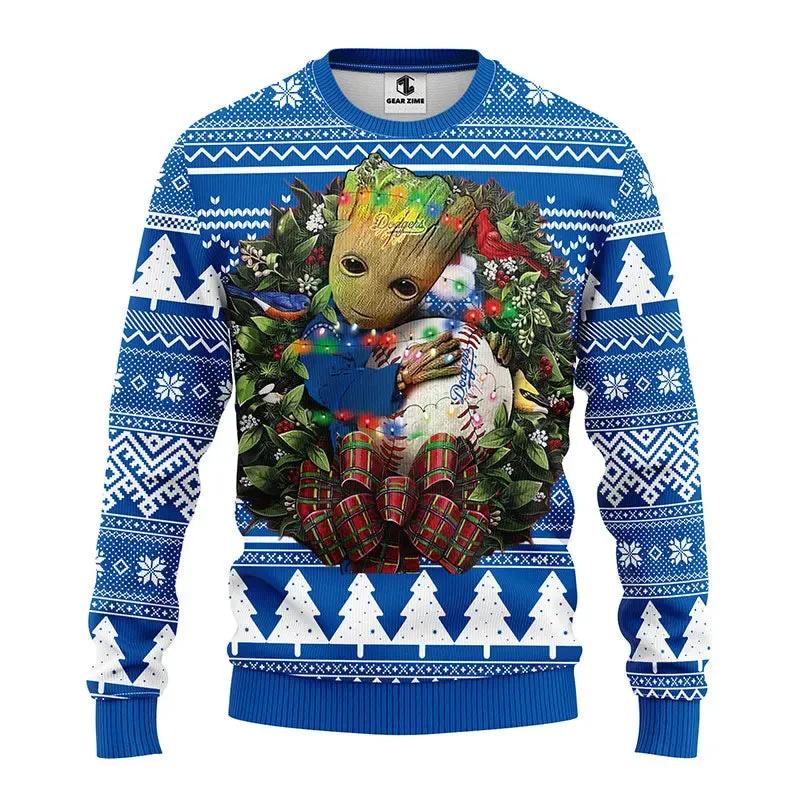 Los Angeles Dodgers Groot Hug Ugly Christmas Sweater, MLB Christmas Sweater Moonbestprint