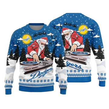 Los Angeles Dodgers Logo Knitted Funny DJ Santa Ugly Christmas Sweater 2025 – Moonbestprint