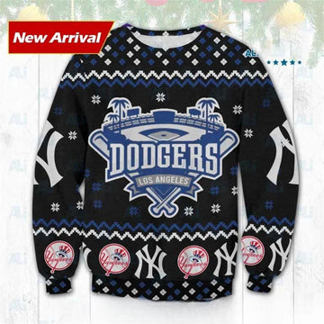 Los Angeles Dodgers New York Yankees Ugly Christmas Sweater, MLB Christmas Sweater Moonbestprint