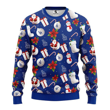 Los Angeles Dodgers Santa Claus Snowman Ugly Christmas Sweater, MLB Christmas Sweater Moonbestprint