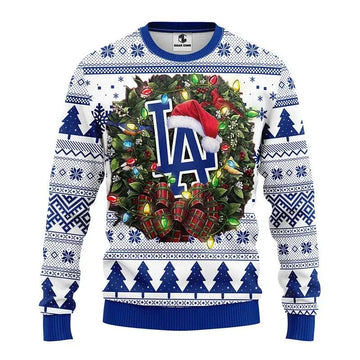 Los Angeles Dodgers Santa Hat Ugly Christmas Sweater, MLB Christmas Sweater Moonbestprint